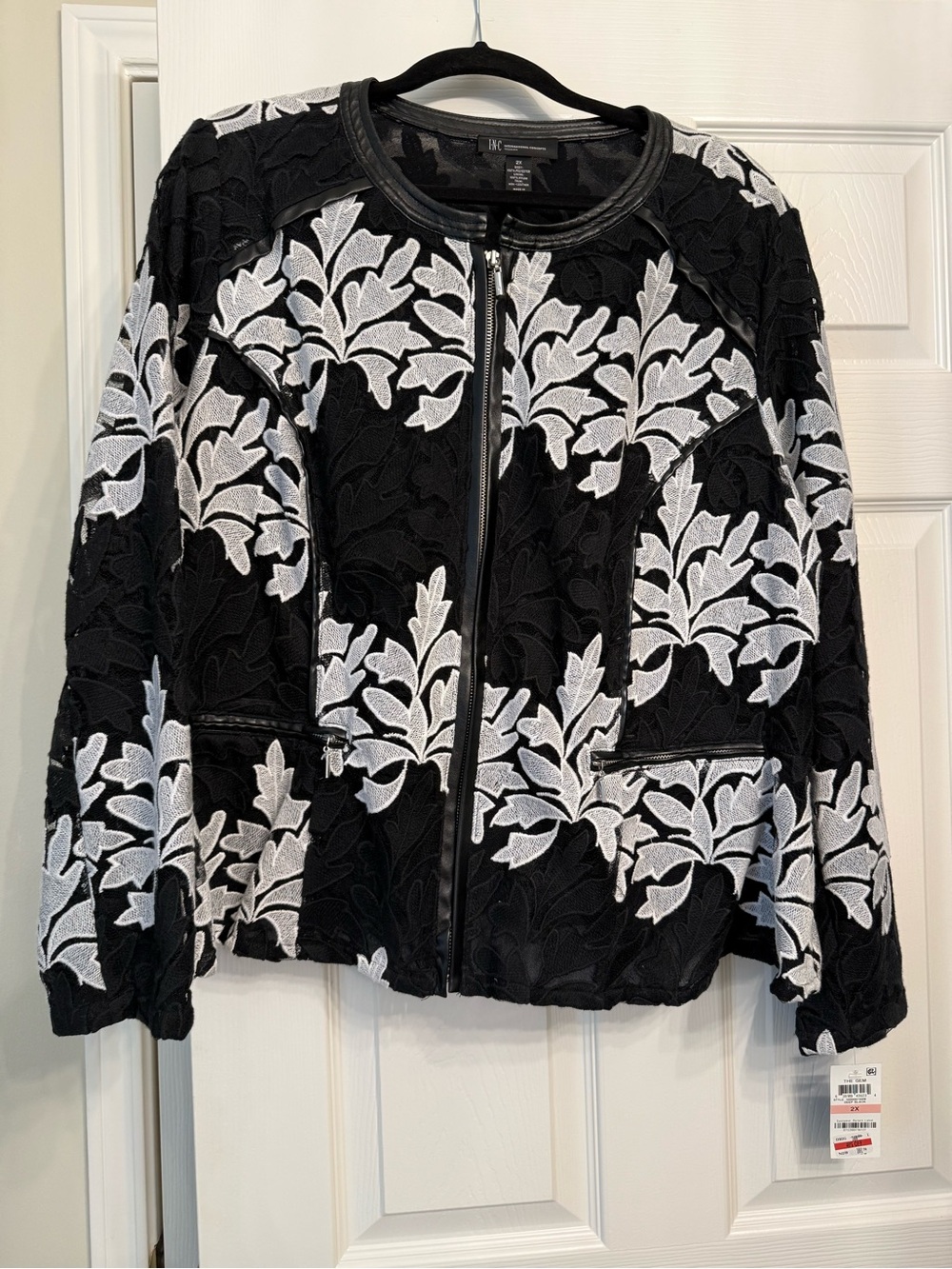 INC International Concepts Black and White Floral Zip Jacket